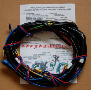 Elektroinstalace Jawa 125-250 se spínací skříňkou v masce a s originálním relé