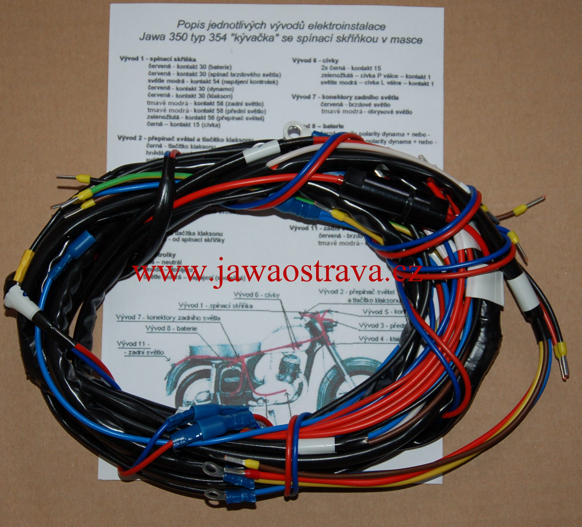 Elektroinstalace Jawa 350/354 se spínací skříňkou v nádrži