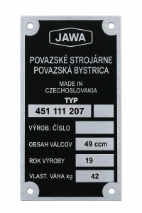 Typový štítek – Babetta 207