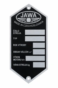 Typový štítek JAWA 50 Pionýr – 90 × 45 mm