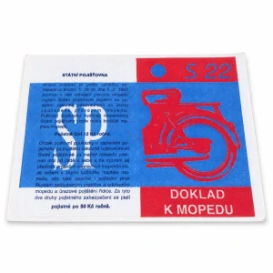 Kartička Stadion S22 – replika dokladu k mopedu
