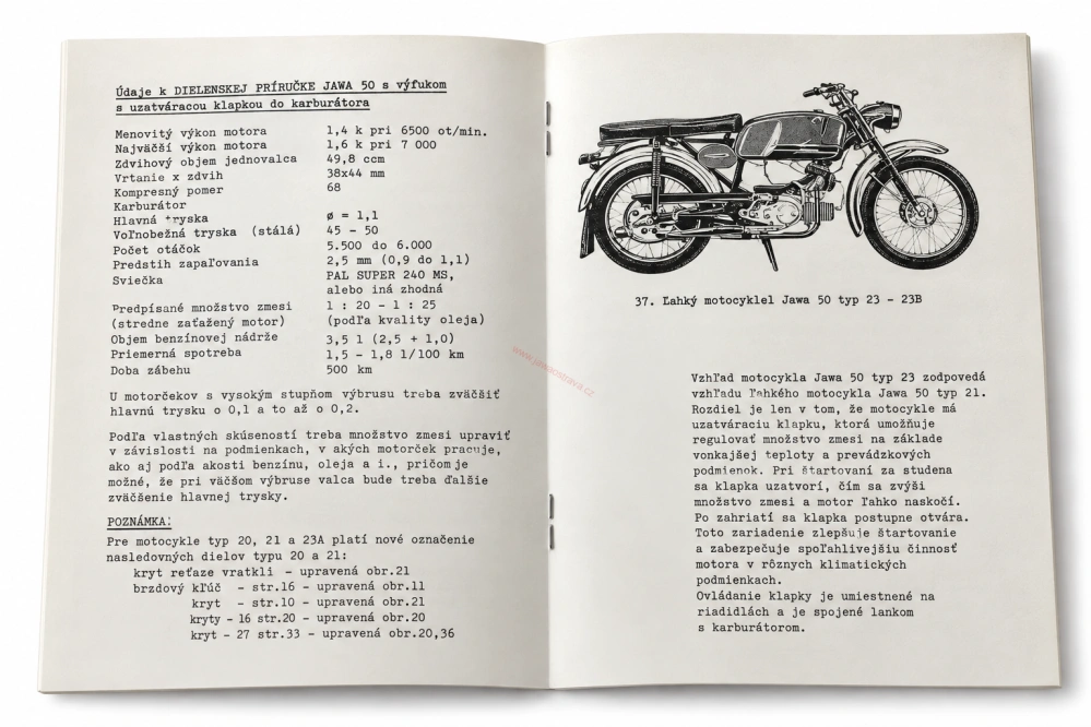 Dílenská příručka Jawa 50 Pionýr 05, 20, 21, 23 Mustang – reprint